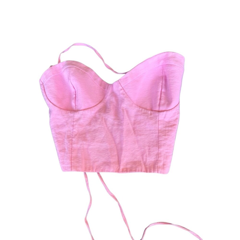 Zara Lace-Up Corset Crop Top – Pink – Size S